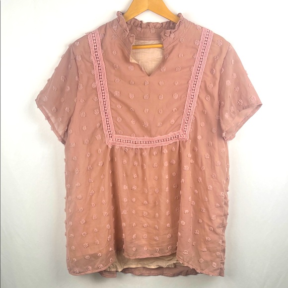 Tops - Dusty Rose Pink Women’s Blouse‎ Size 2XL Short Sleeve 100% Polyester